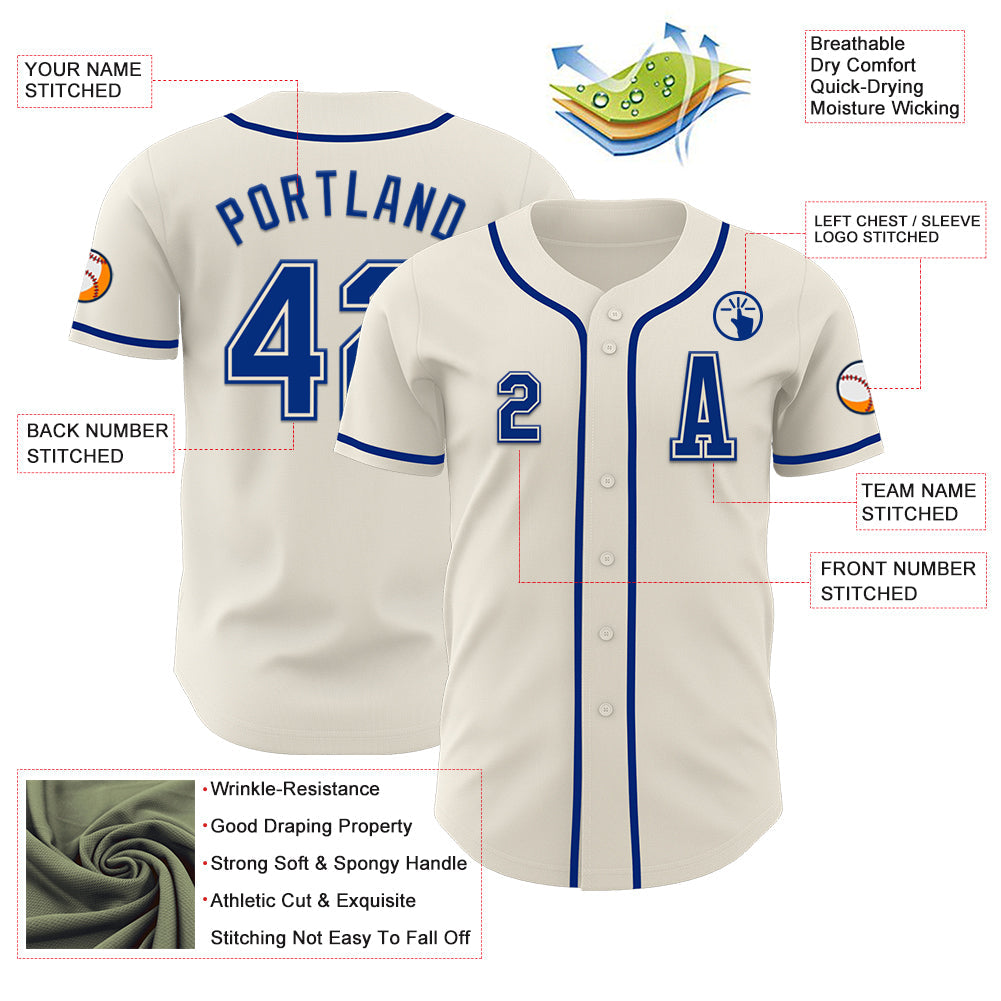 Custom Cream Royal Authentic Baseball Jersey view 2