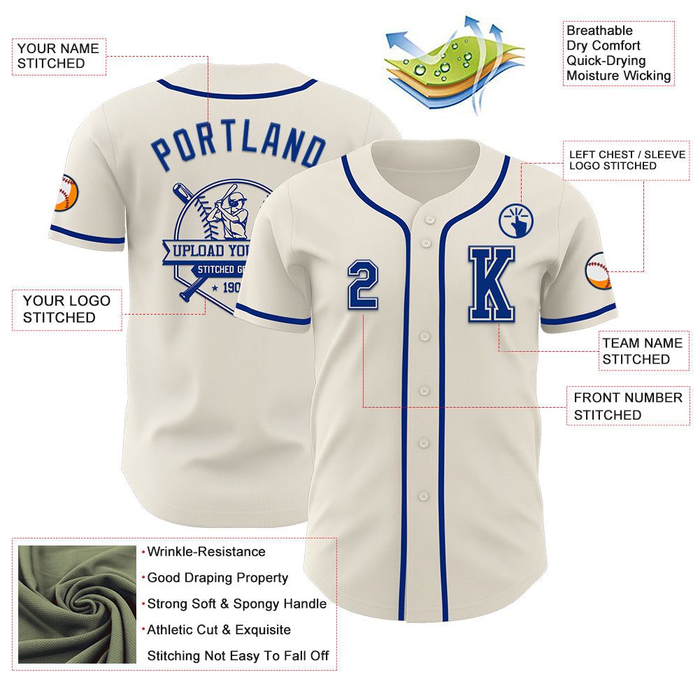Custom Cream Royal Authentic Baseball Jersey view 6
