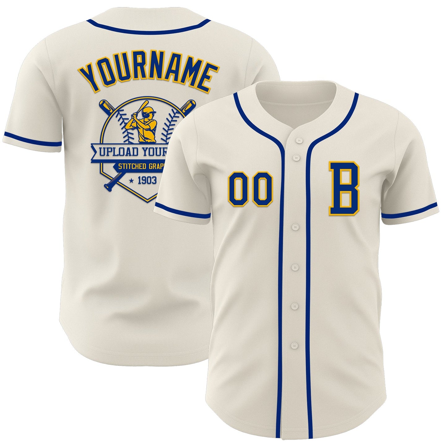 Custom Cream Royal-Gold Authentic Baseball Jersey view 5