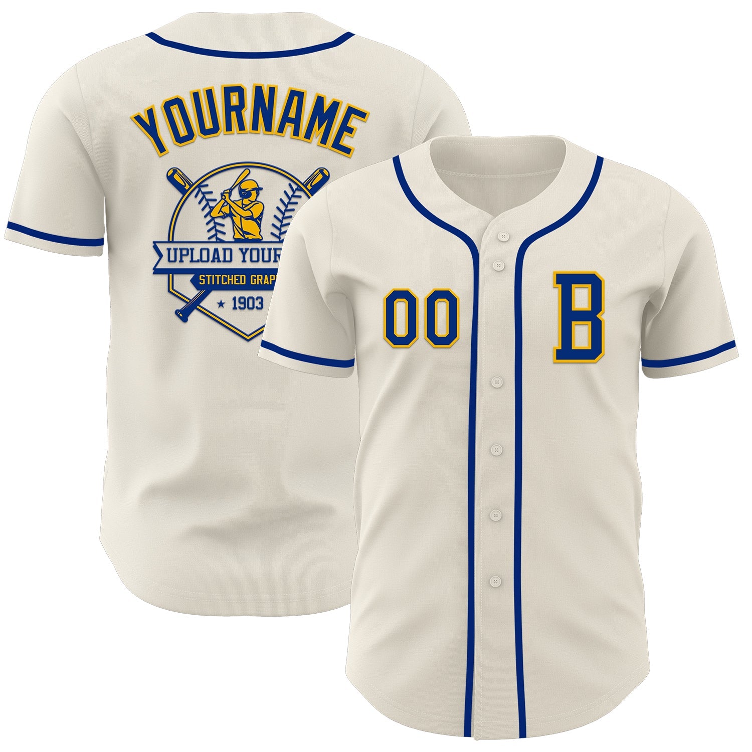 Custom Cream Royal-Gold Authentic Baseball Jersey view 5