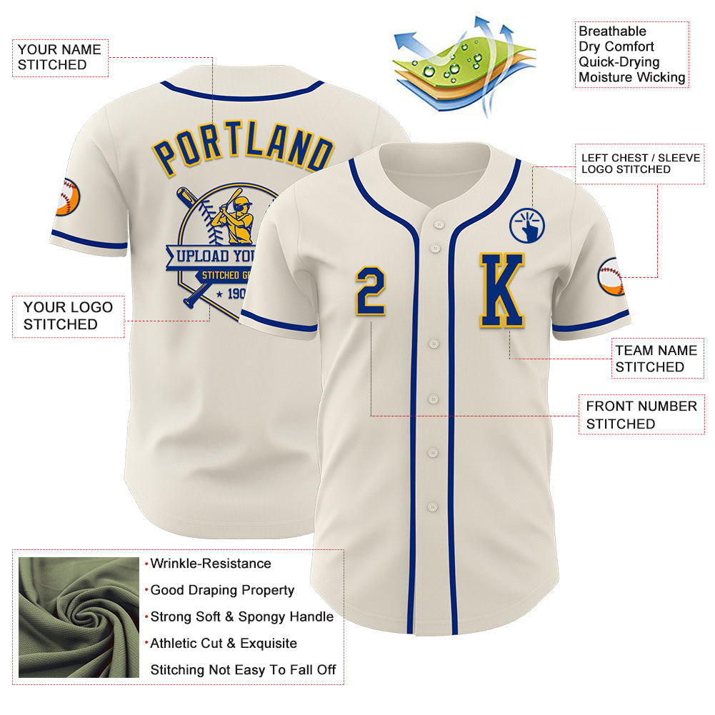 Custom Cream Royal-Gold Authentic Baseball Jersey view 6