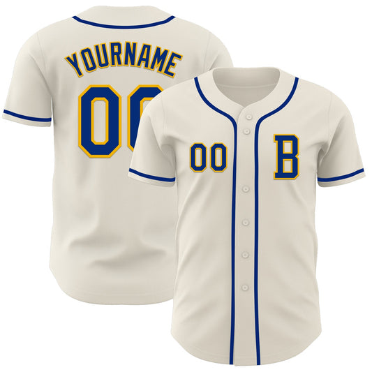 Custom Cream Royal-Gold Authentic Baseball Jersey - Main View
