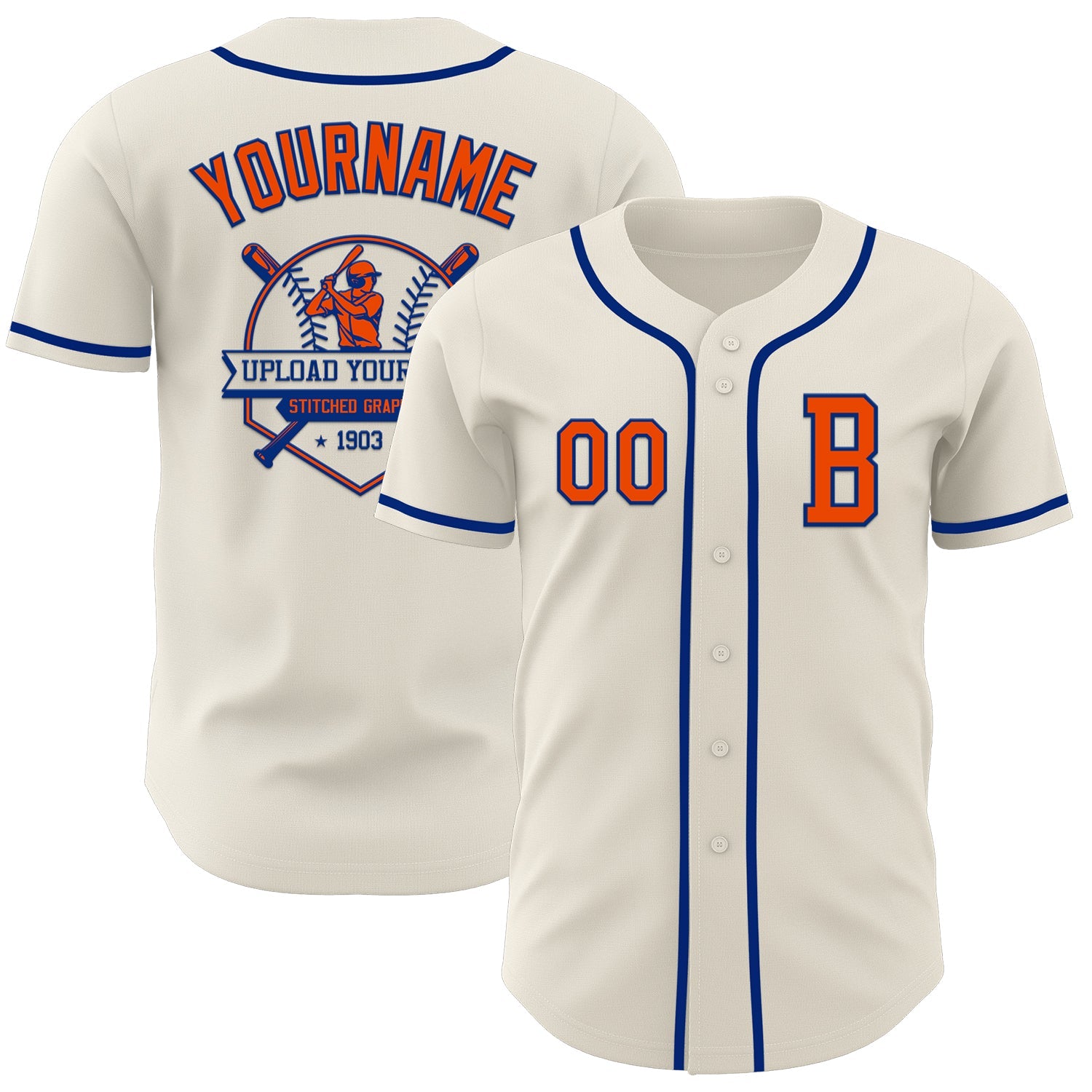 Custom Cream Orange-Royal Authentic Baseball Jersey view 5