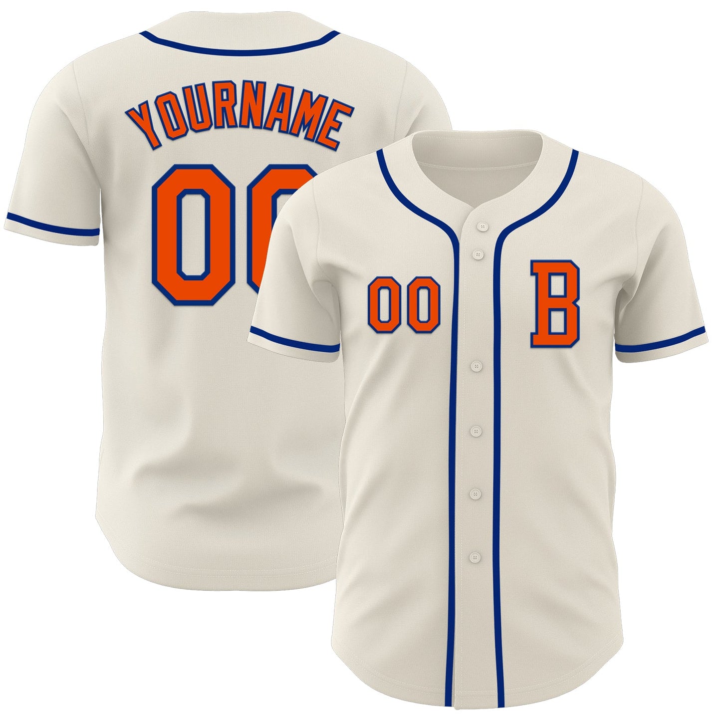 Custom Cream Orange-Royal Authentic Baseball Jersey - Main View