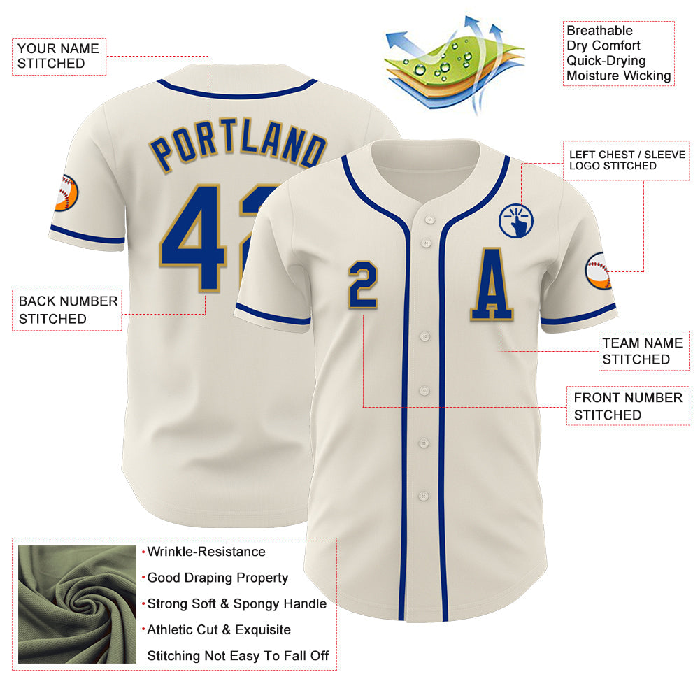 Custom Cream Royal-Old Gold Authentic Baseball Jersey view 2