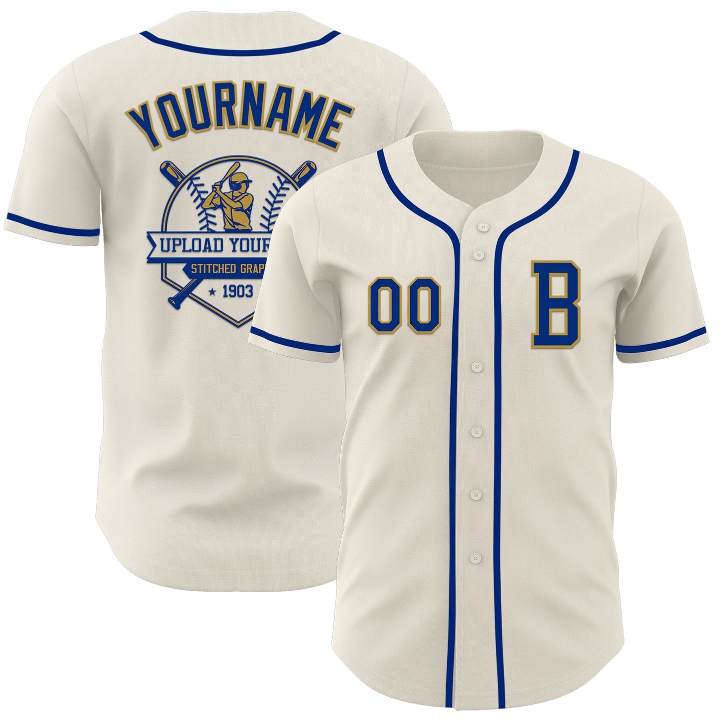 Custom Cream Royal-Old Gold Authentic Baseball Jersey view 5