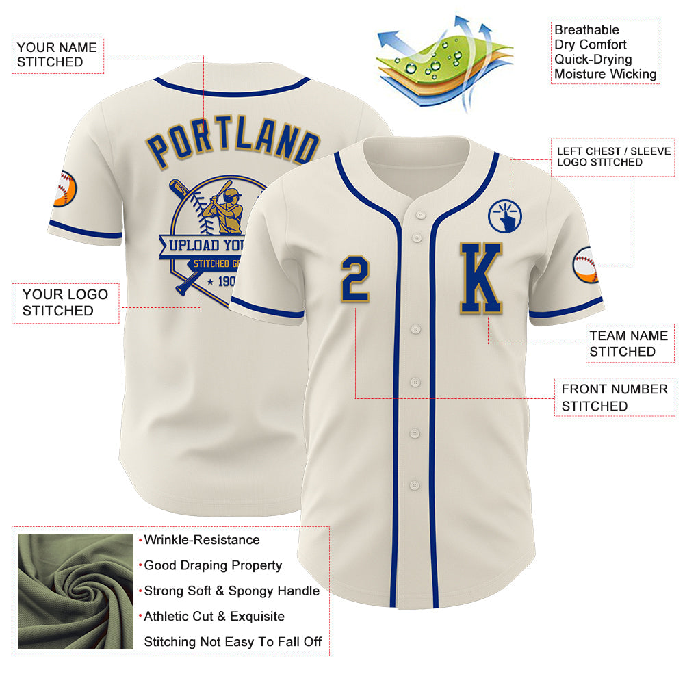 Custom Cream Royal-Old Gold Authentic Baseball Jersey view 6