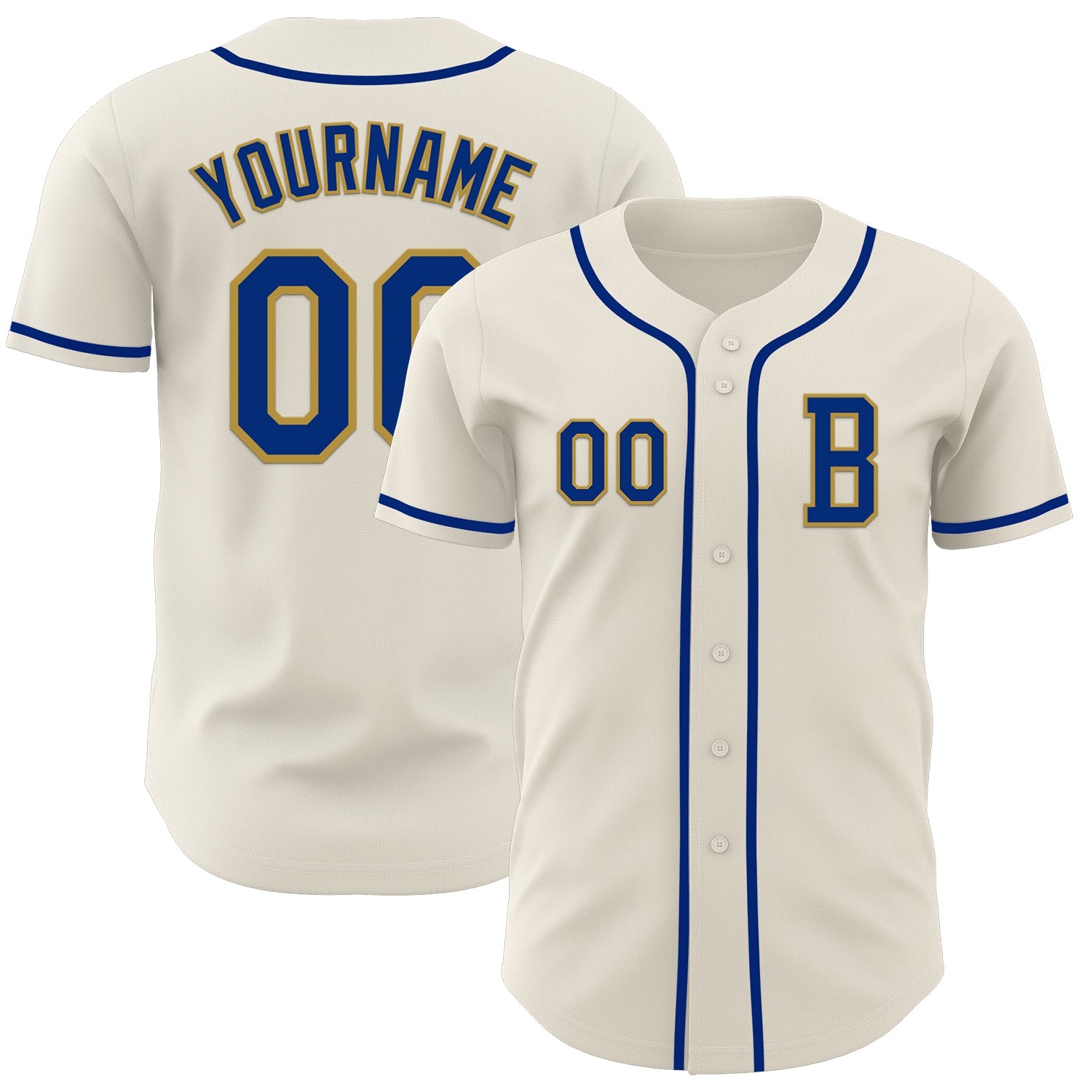 Custom Cream Royal-Old Gold Authentic Baseball Jersey - Main View