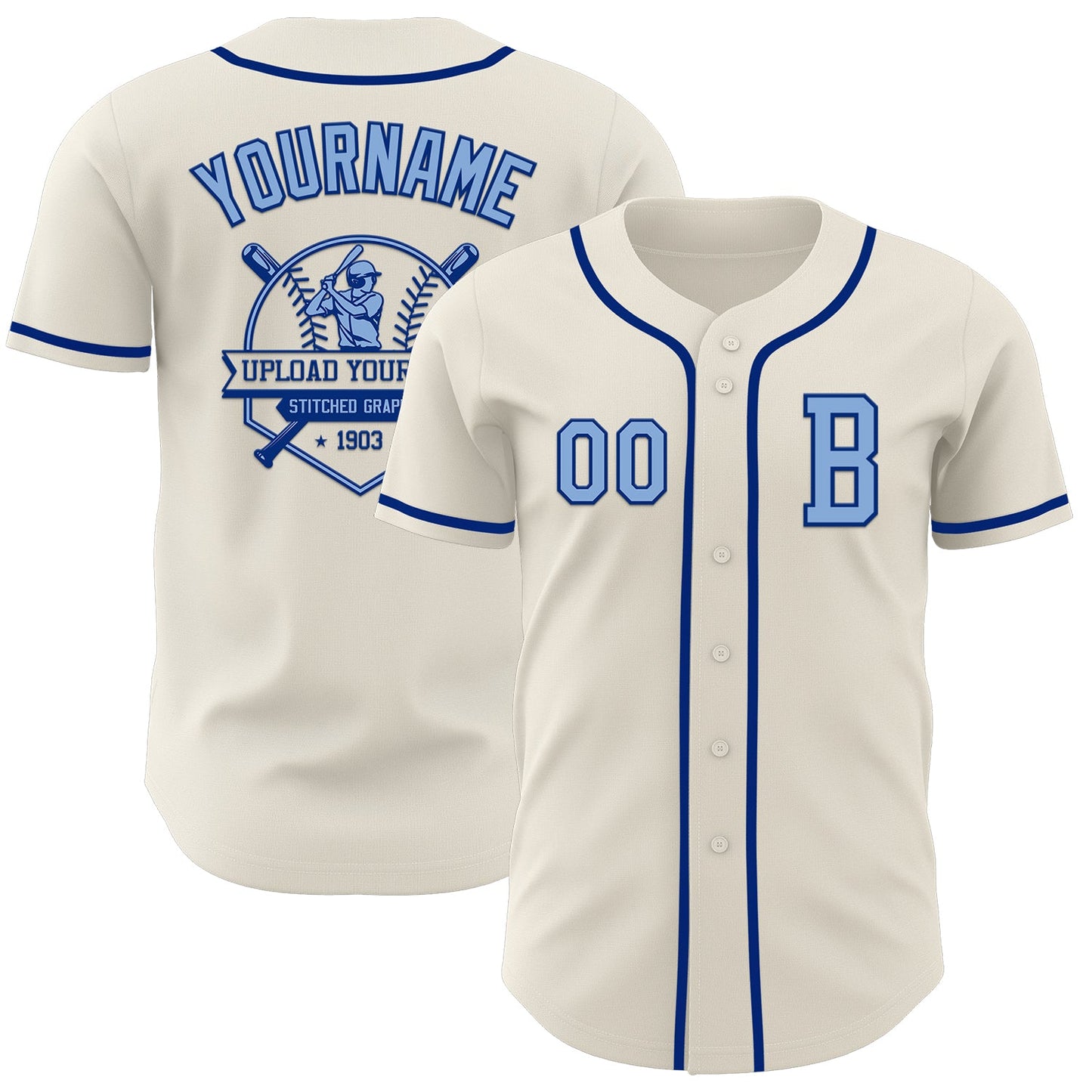 Custom Cream Light Blue-Royal Authentic Baseball Jersey view 5