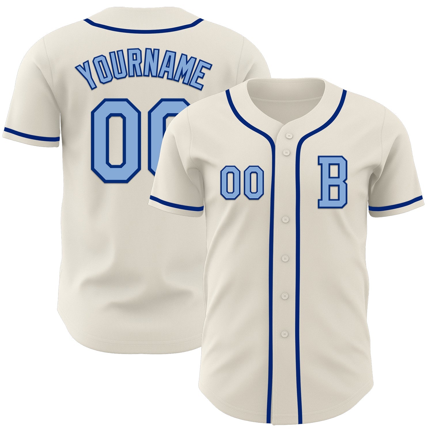 Custom Cream Light Blue-Royal Authentic Baseball Jersey - Main View