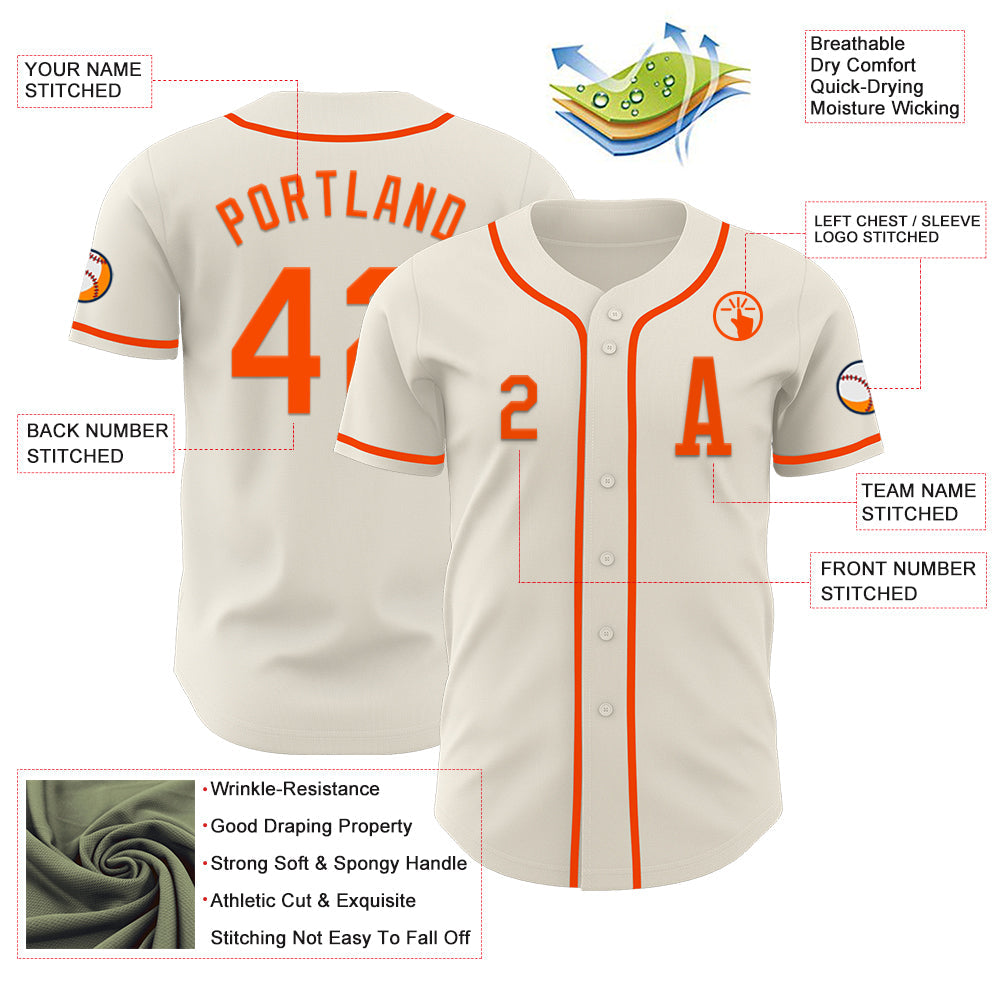 Custom Cream Orange Authentic Baseball Jersey view 2