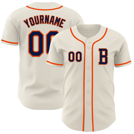 Custom Cream Navy-Orange Authentic Baseball Jersey - Main View