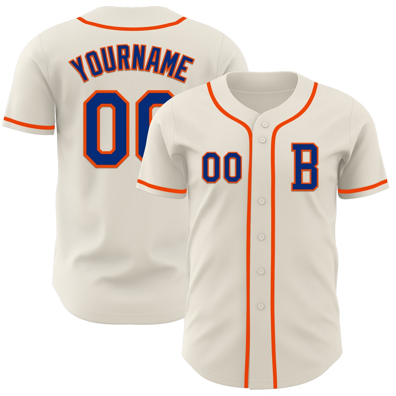 Custom Cream Royal-Orange Authentic Baseball Jersey - Main View