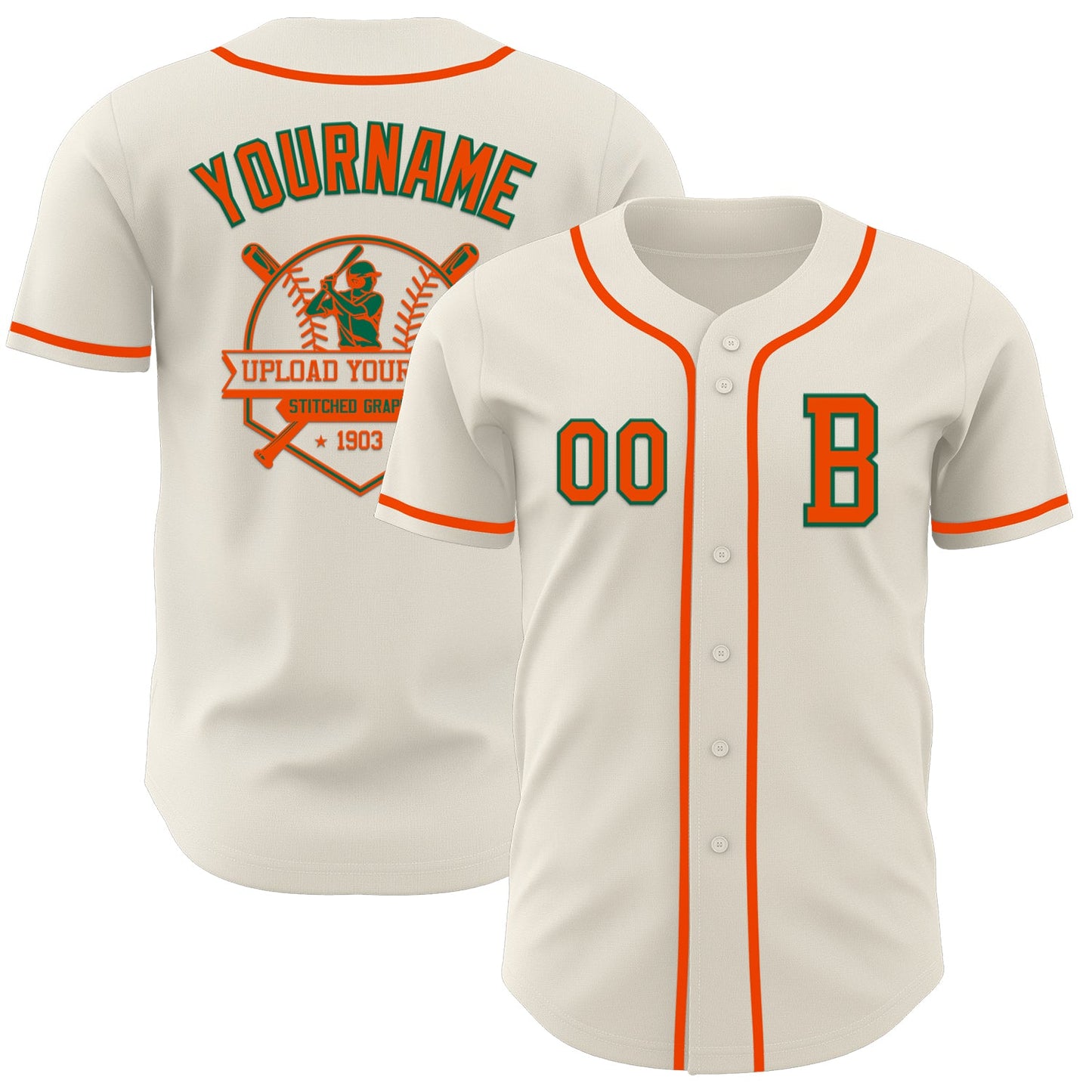 Custom Cream Orange-Kelly Green Authentic Baseball Jersey view 5