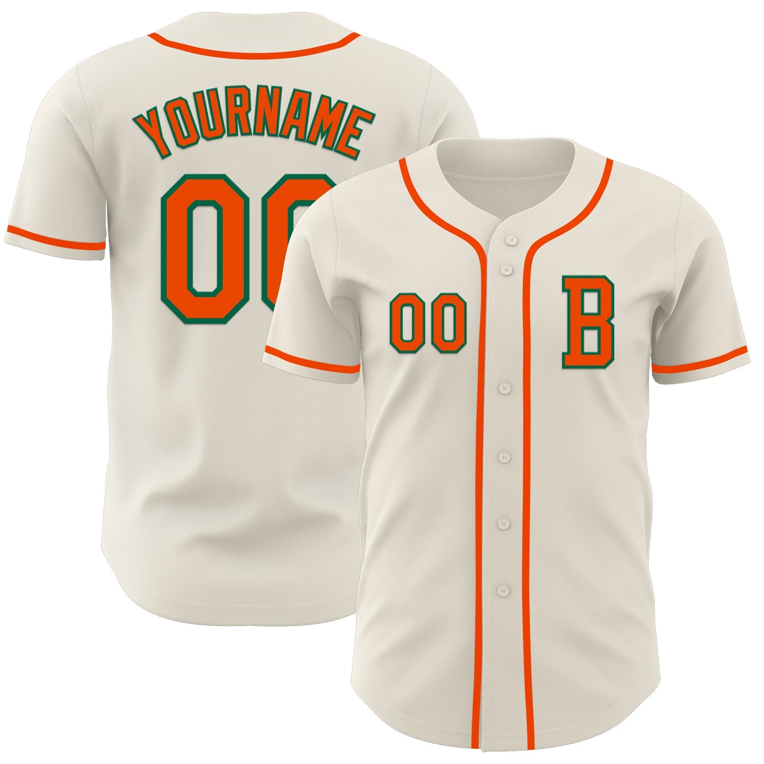 Custom Cream Orange-Kelly Green Authentic Baseball Jersey - Main View
