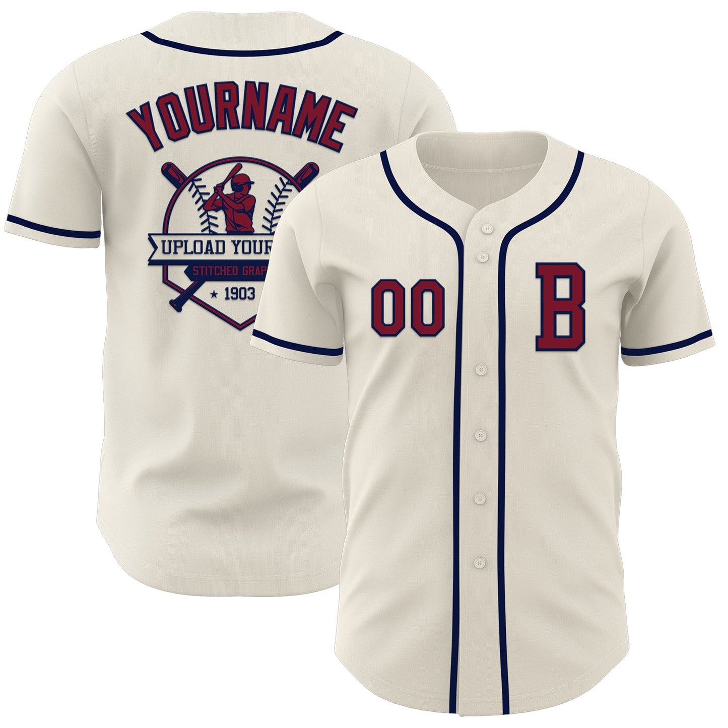 Custom Cream Crimson-Navy Authentic Baseball Jersey view 5