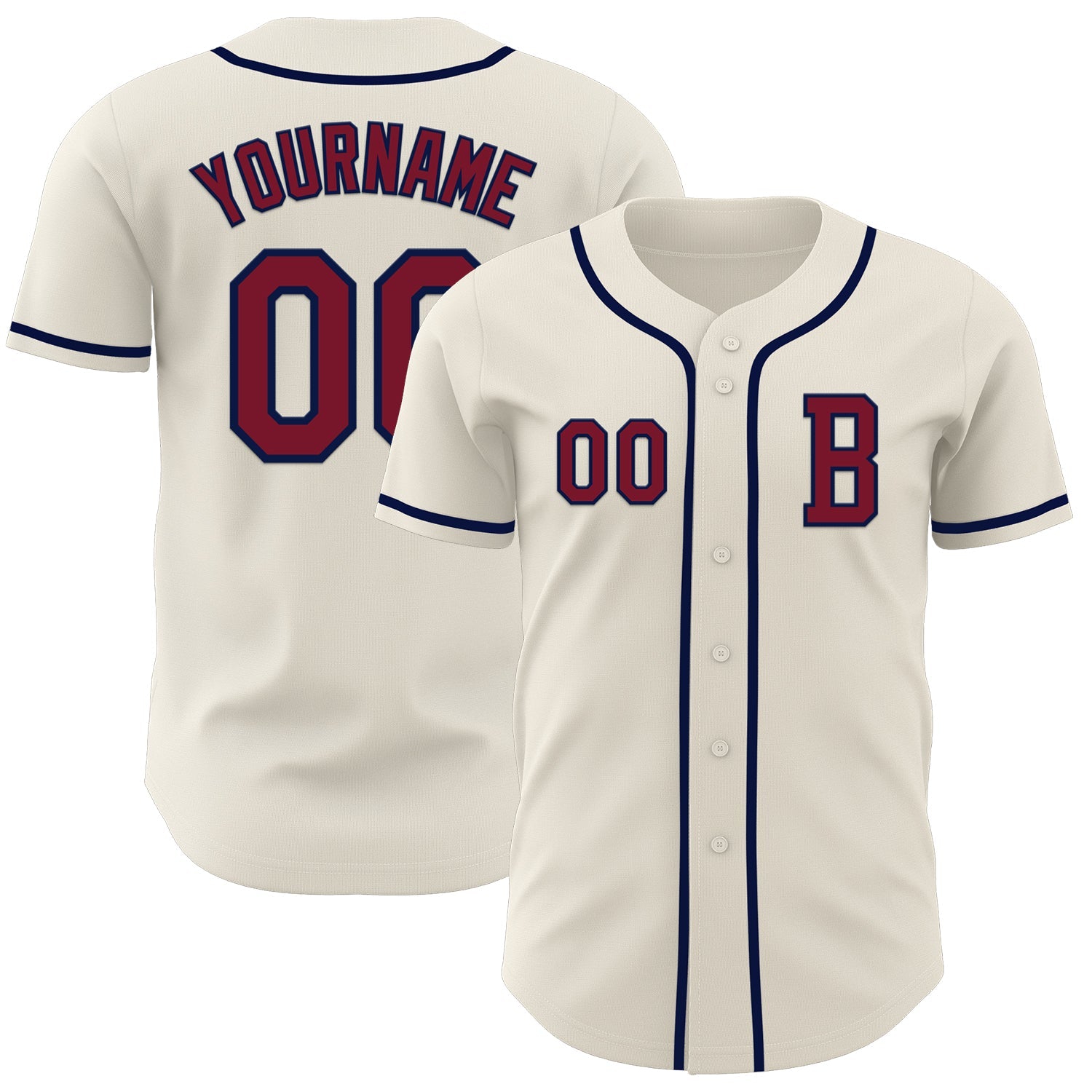 Custom Cream Crimson-Navy Authentic Baseball Jersey - Main View