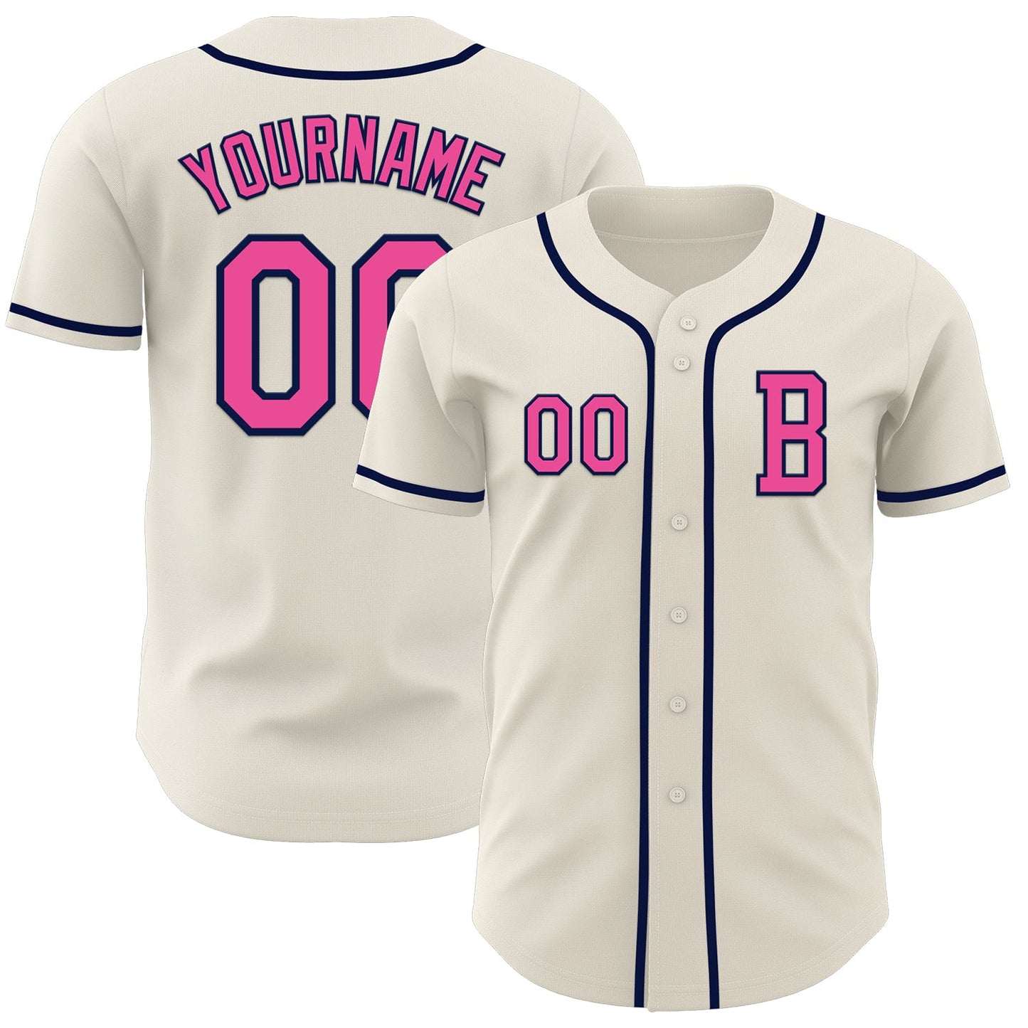 Custom Cream Pink-Navy Authentic Baseball Jersey - Main View