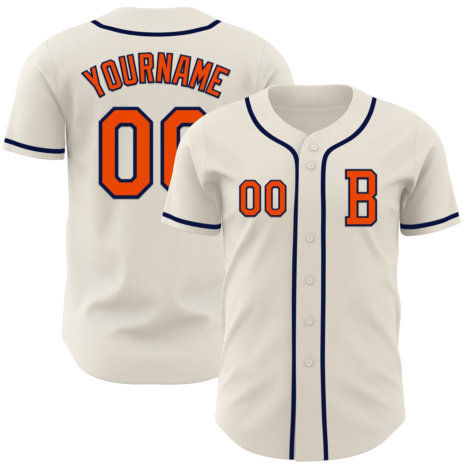 Custom Cream Orange-Navy Authentic Baseball Jersey - Main View