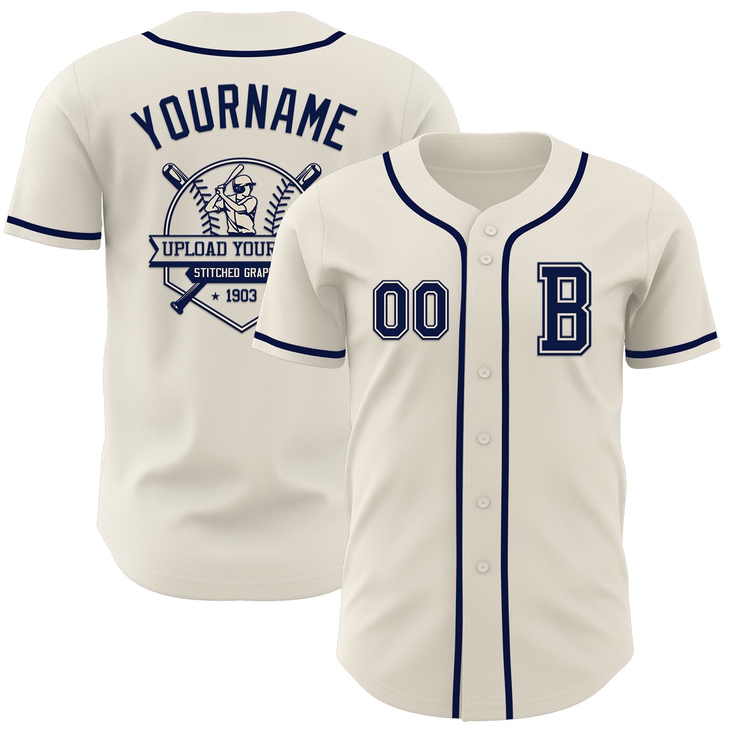 Custom Cream Navy Authentic Baseball Jersey view 5
