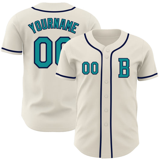 Custom Cream Teal-Navy Authentic Baseball Jersey - Main View