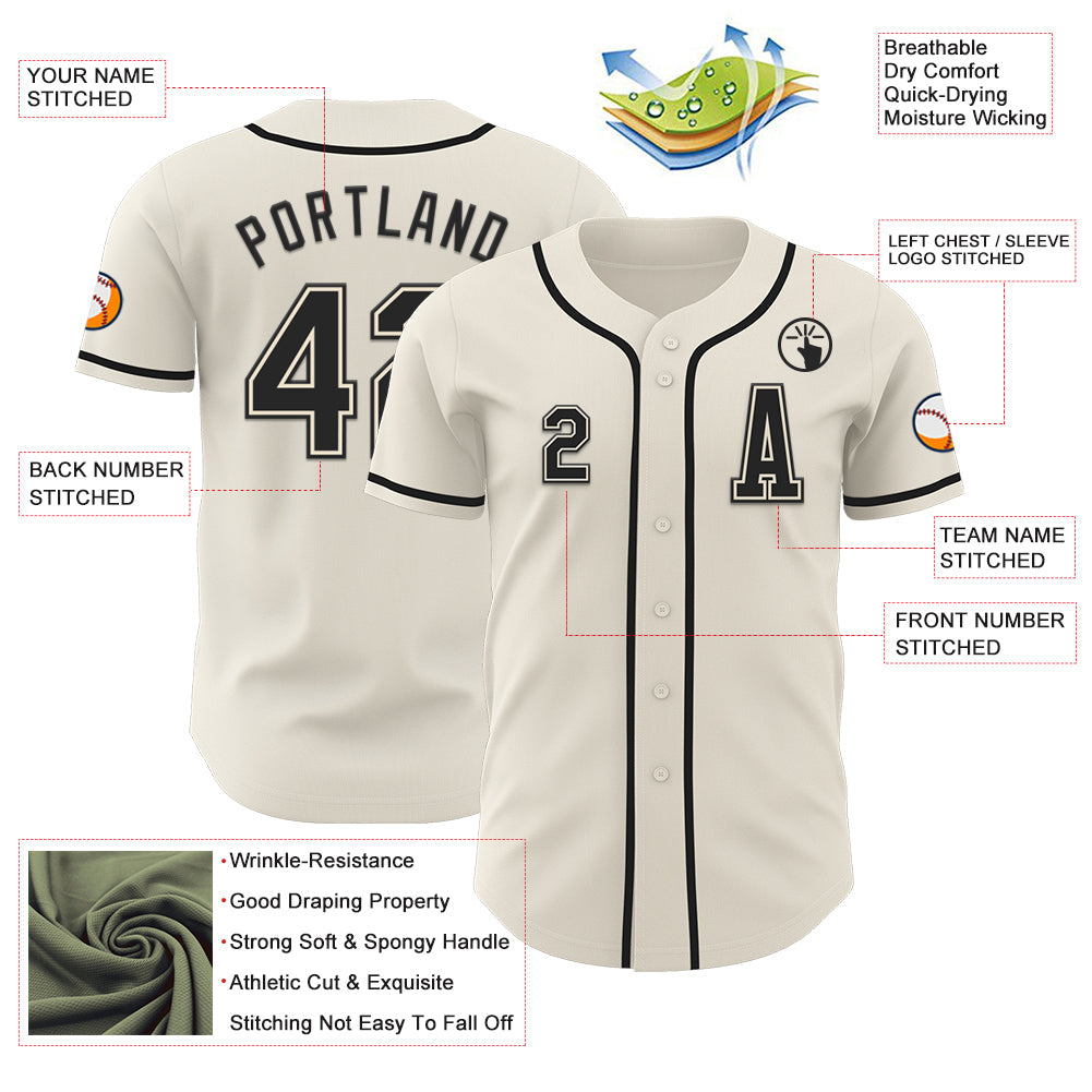 Custom Cream Black Authentic Baseball Jersey view 2