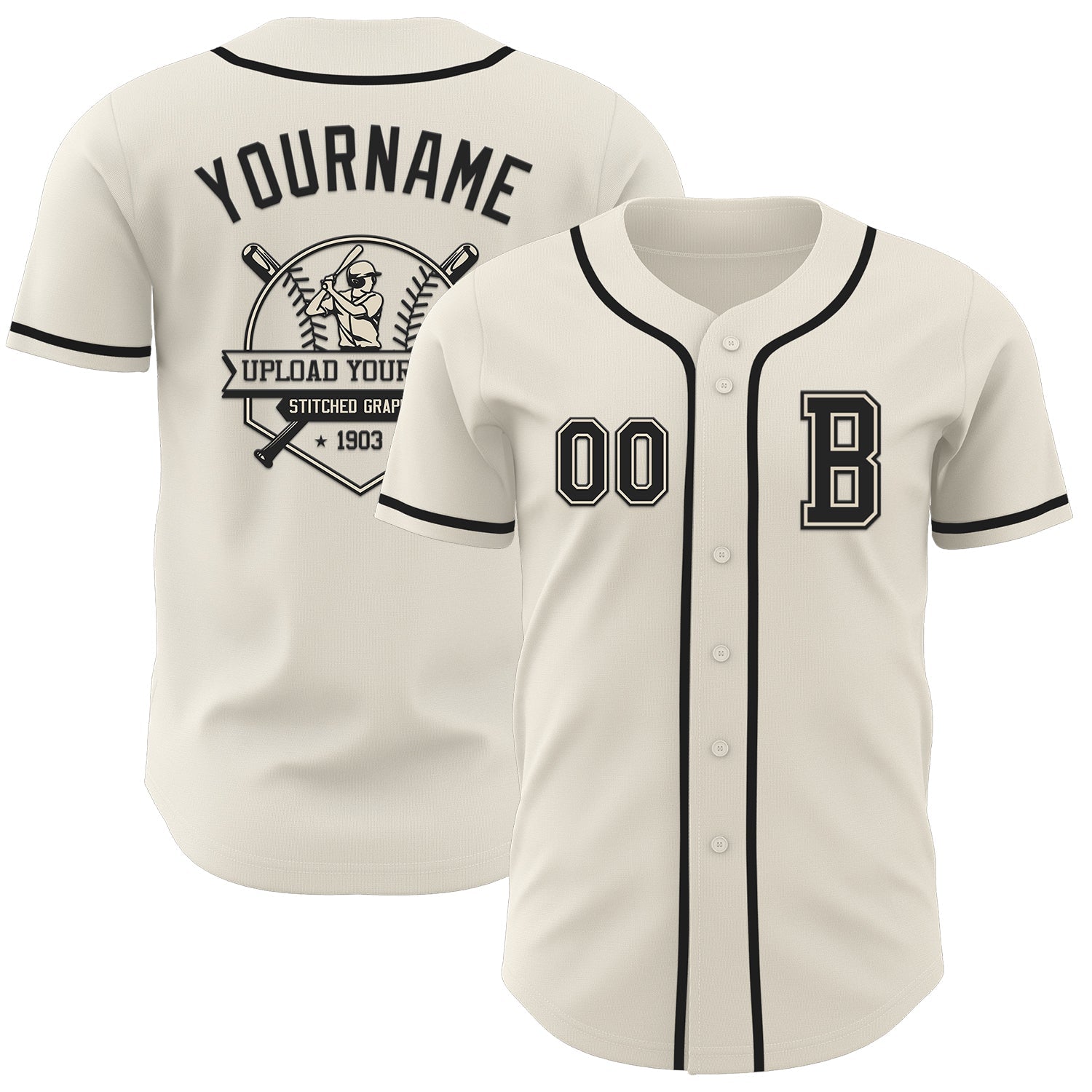 Custom Cream Black Authentic Baseball Jersey view 5