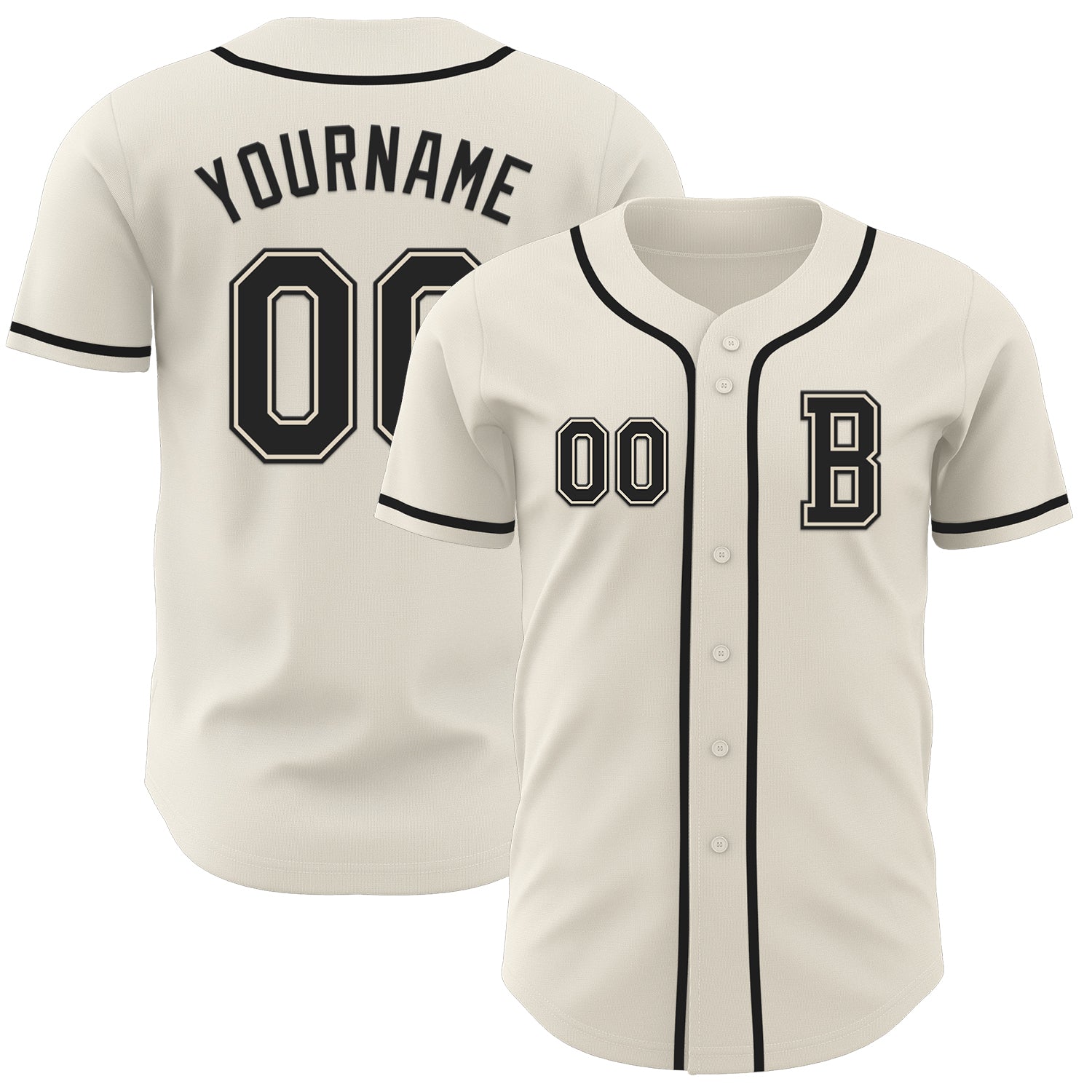 Custom Cream Black Authentic Baseball Jersey - Main View