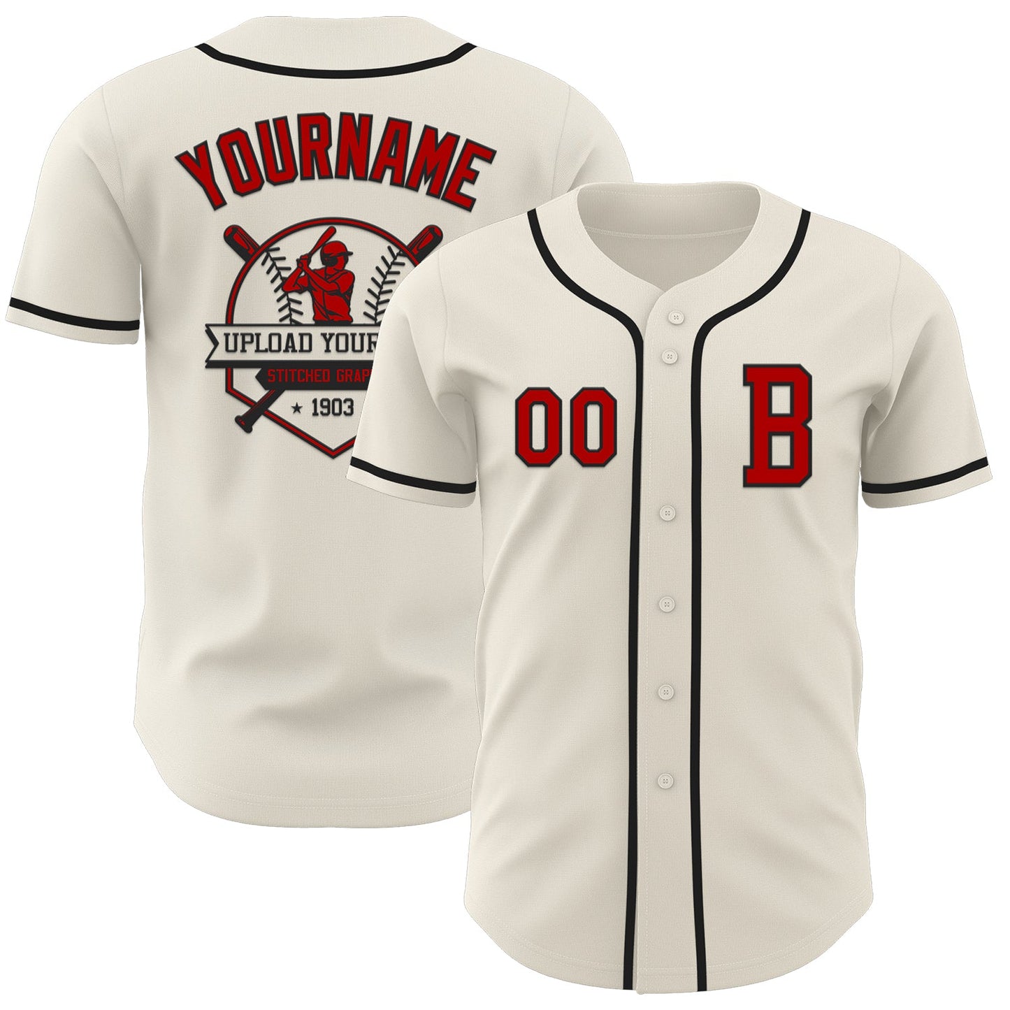 Custom Cream Red-Black Authentic Baseball Jersey view 5