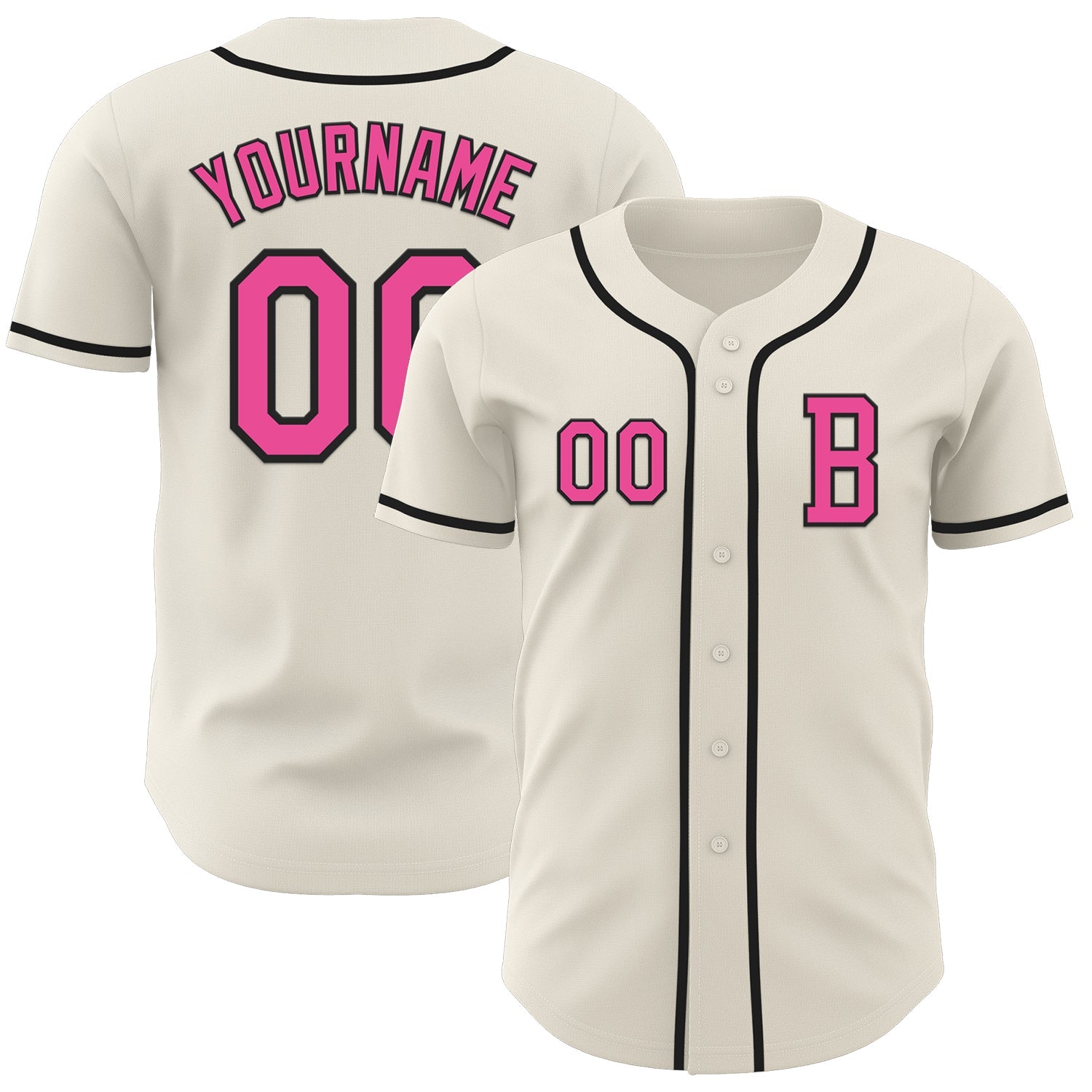 Custom Cream Pink-Black Authentic Baseball Jersey - Main View