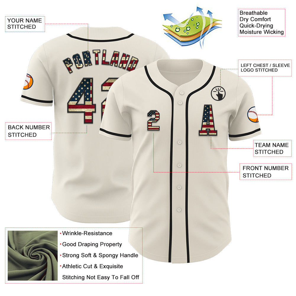 Custom Cream Vintage USA Flag-Black Authentic Baseball Jersey view 2