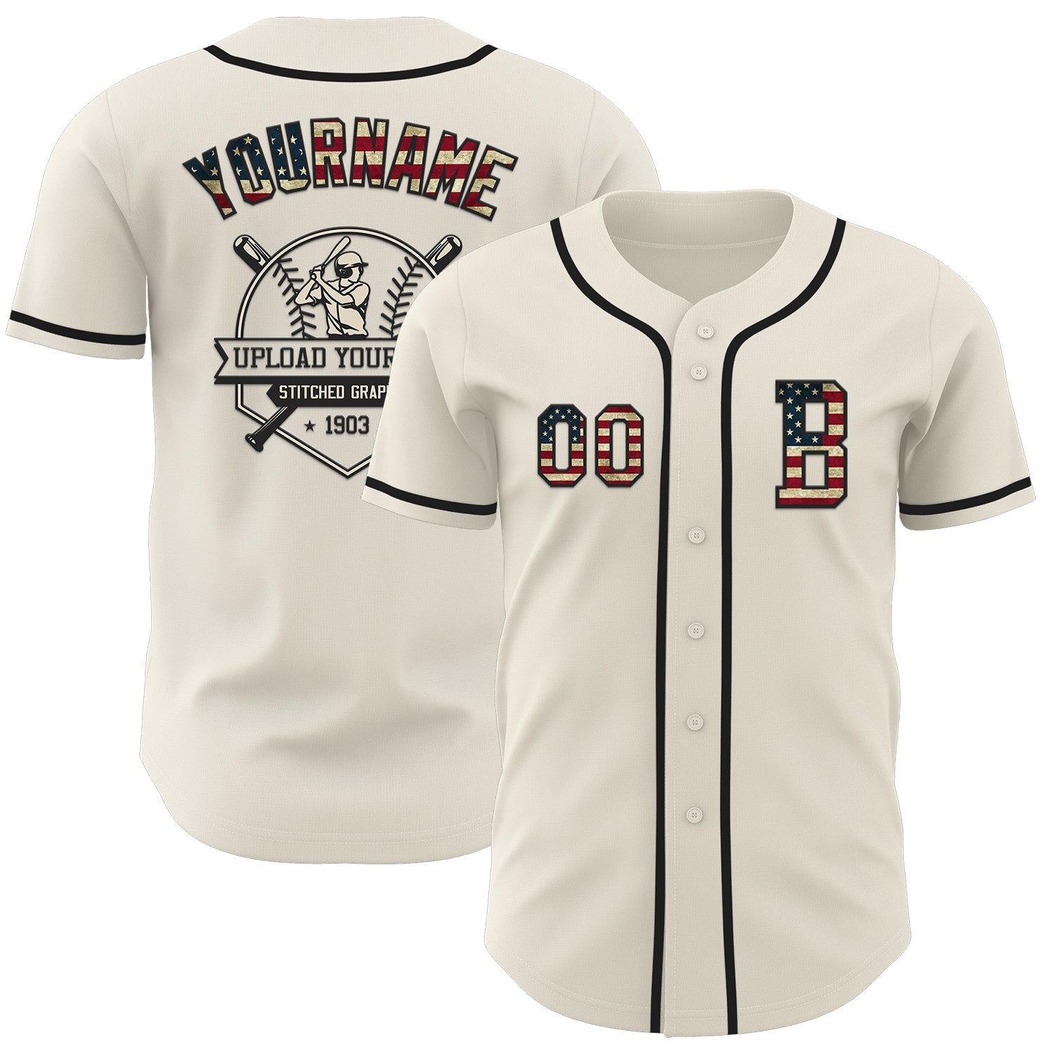 Custom Cream Vintage USA Flag-Black Authentic Baseball Jersey view 5