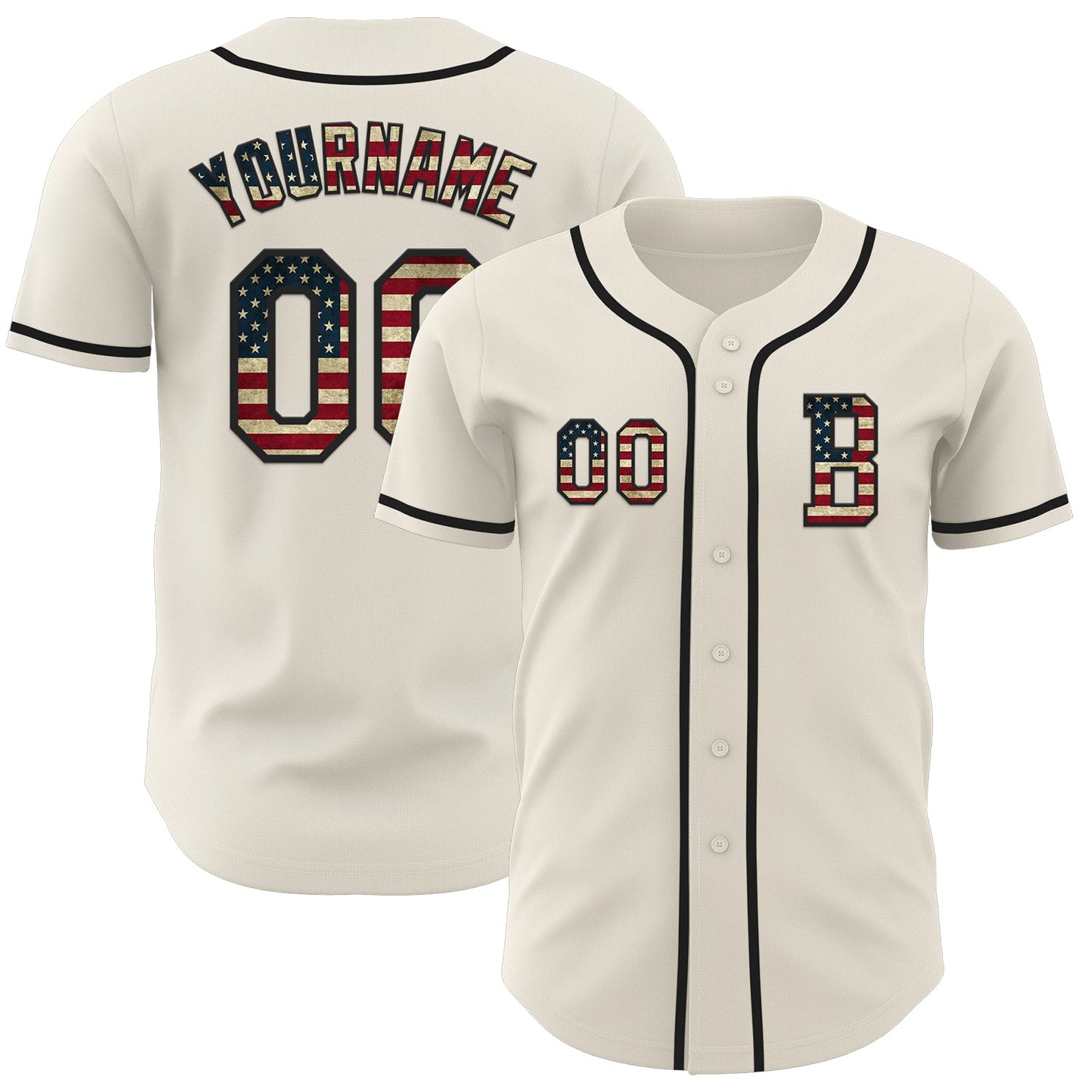 Custom Cream Vintage USA Flag-Black Authentic Baseball Jersey - Main View