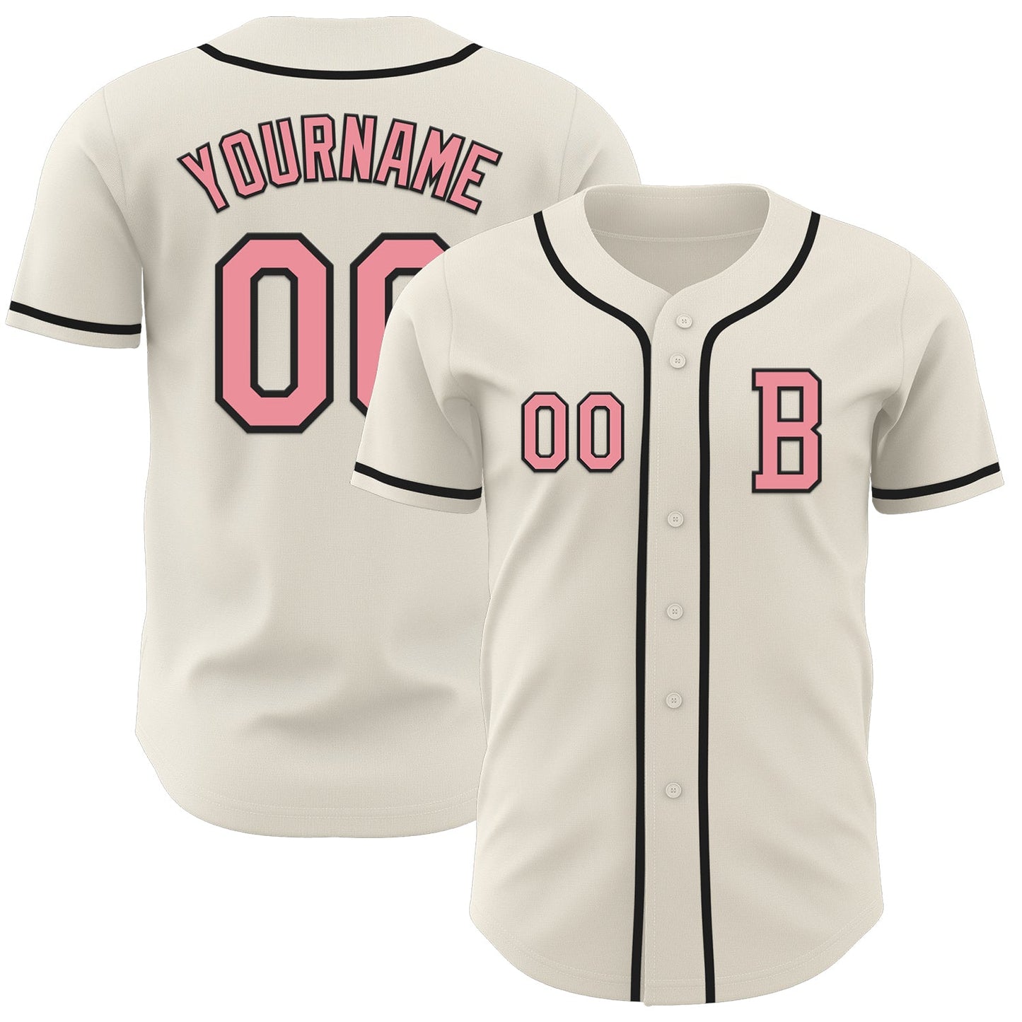 Custom Cream Medium Pink-Black Authentic Baseball Jersey - Main View