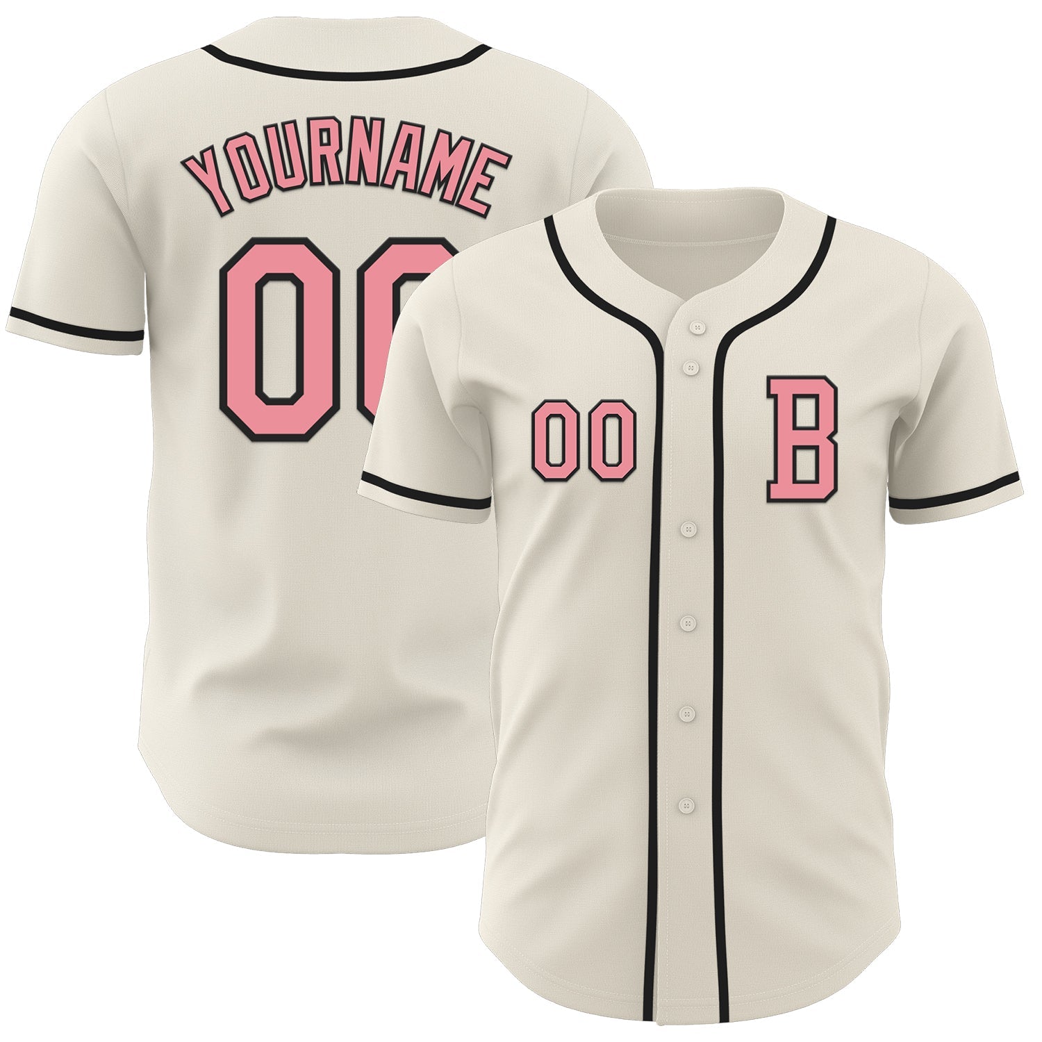Custom Cream Medium Pink-Black Authentic Baseball Jersey - Main View