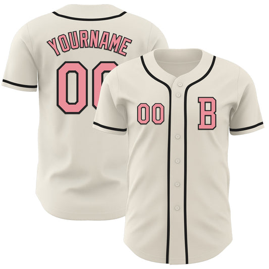 Custom Cream Medium Pink-Black Authentic Baseball Jersey - Main View