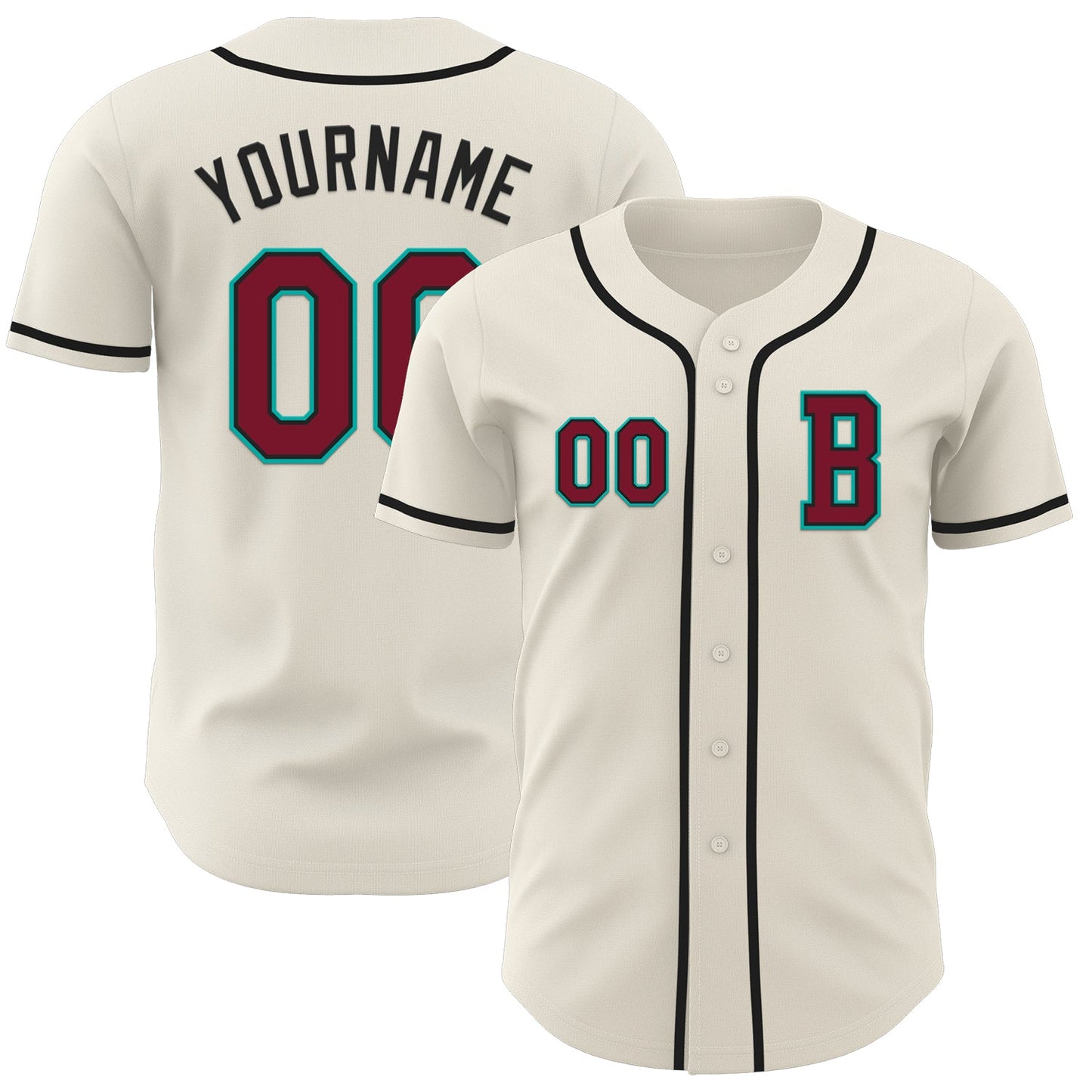 Custom Cream Crimson Black-Aqua Authentic Baseball Jersey - Main View