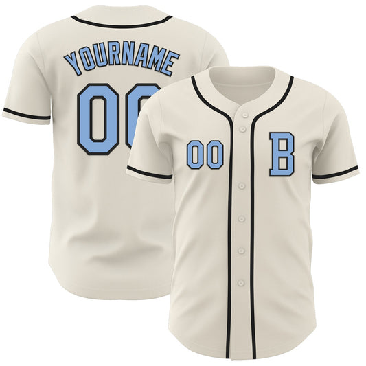 Custom Cream Light Blue-Black Authentic Baseball Jersey - Main View