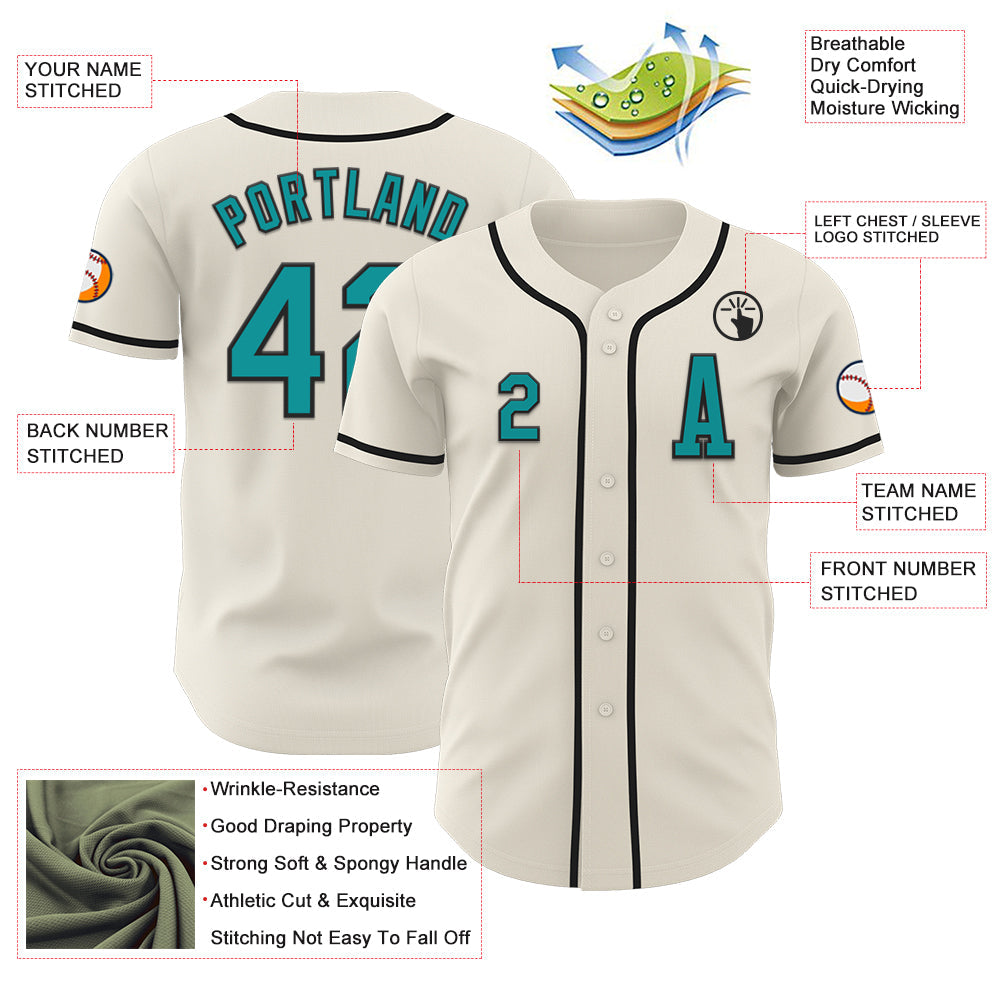 Custom Cream Teal-Black Authentic Baseball Jersey view 2