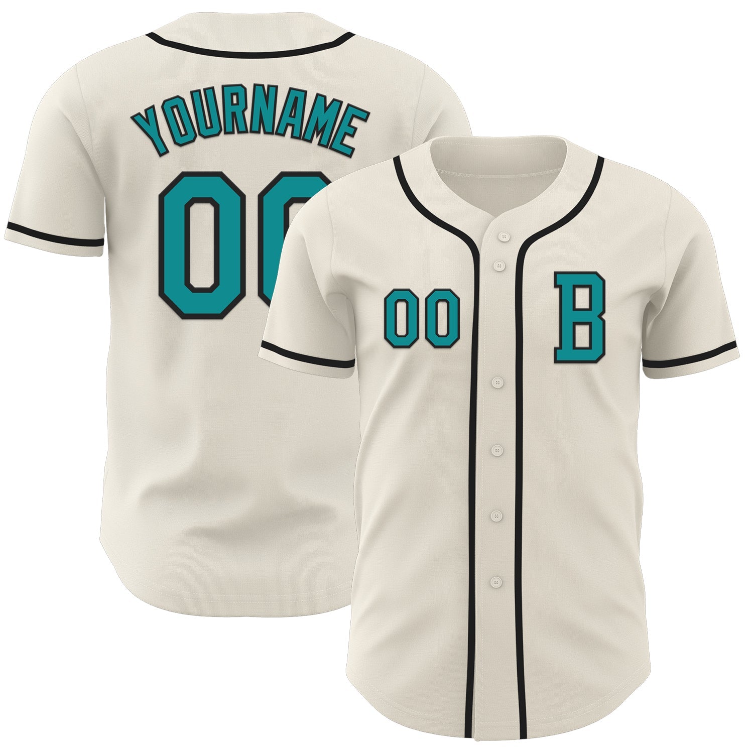 Custom Cream Teal-Black Authentic Baseball Jersey - Main View