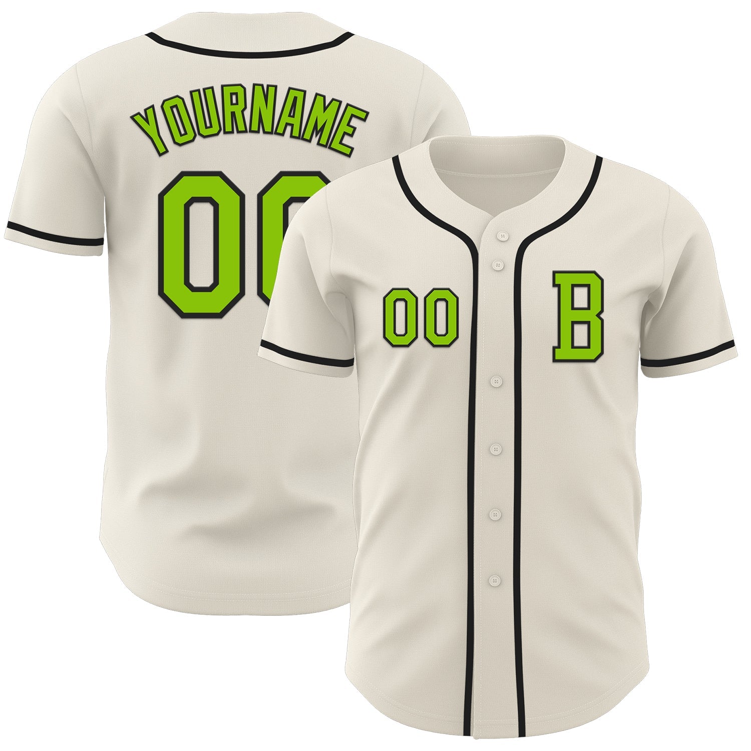 Custom Cream Neon Green-Black Authentic Baseball Jersey - Main View