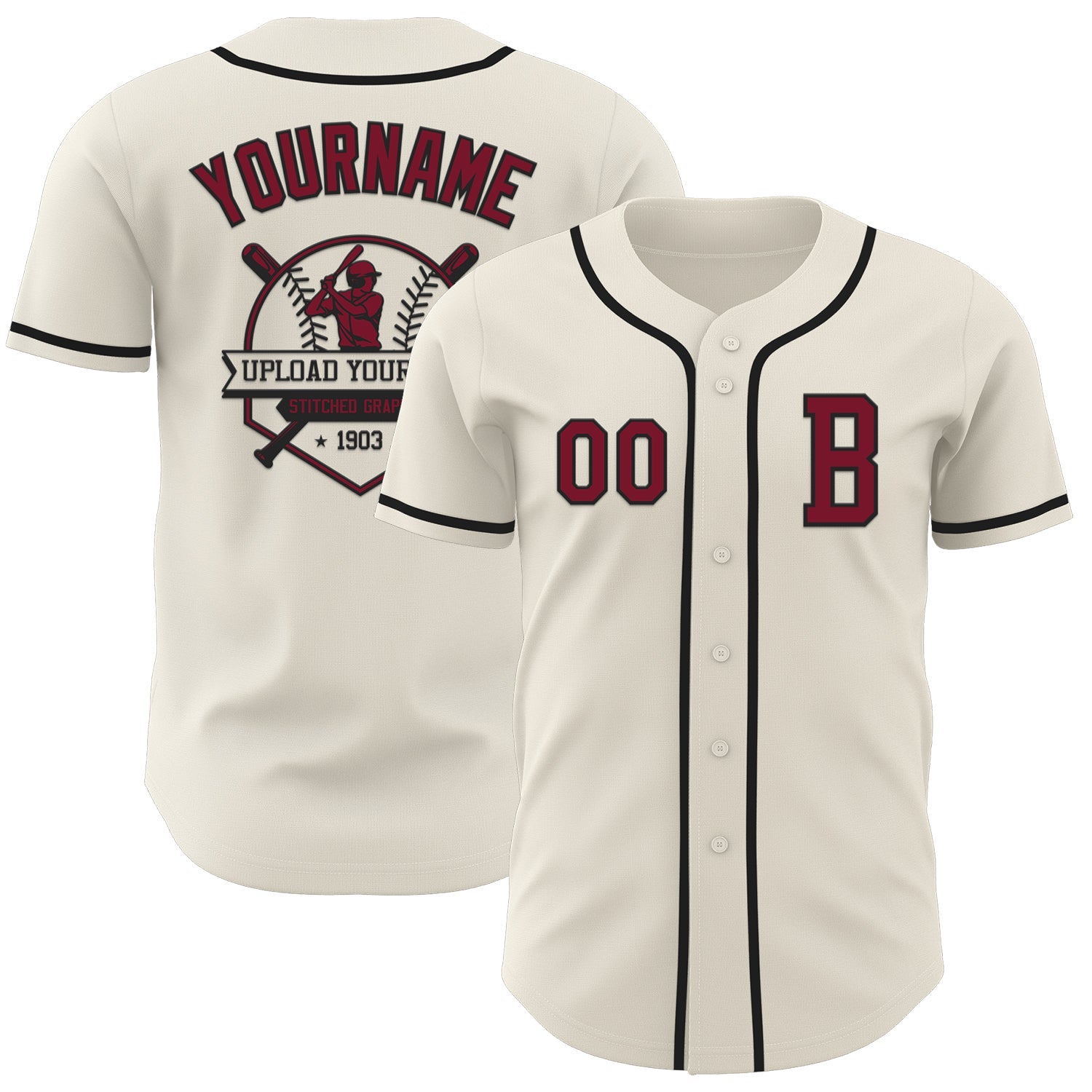 Custom Cream Crimson-Black Authentic Baseball Jersey view 5