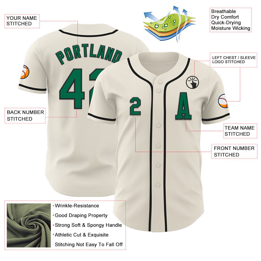 Custom Cream Kelly Green-Black Authentic Baseball Jersey view 2