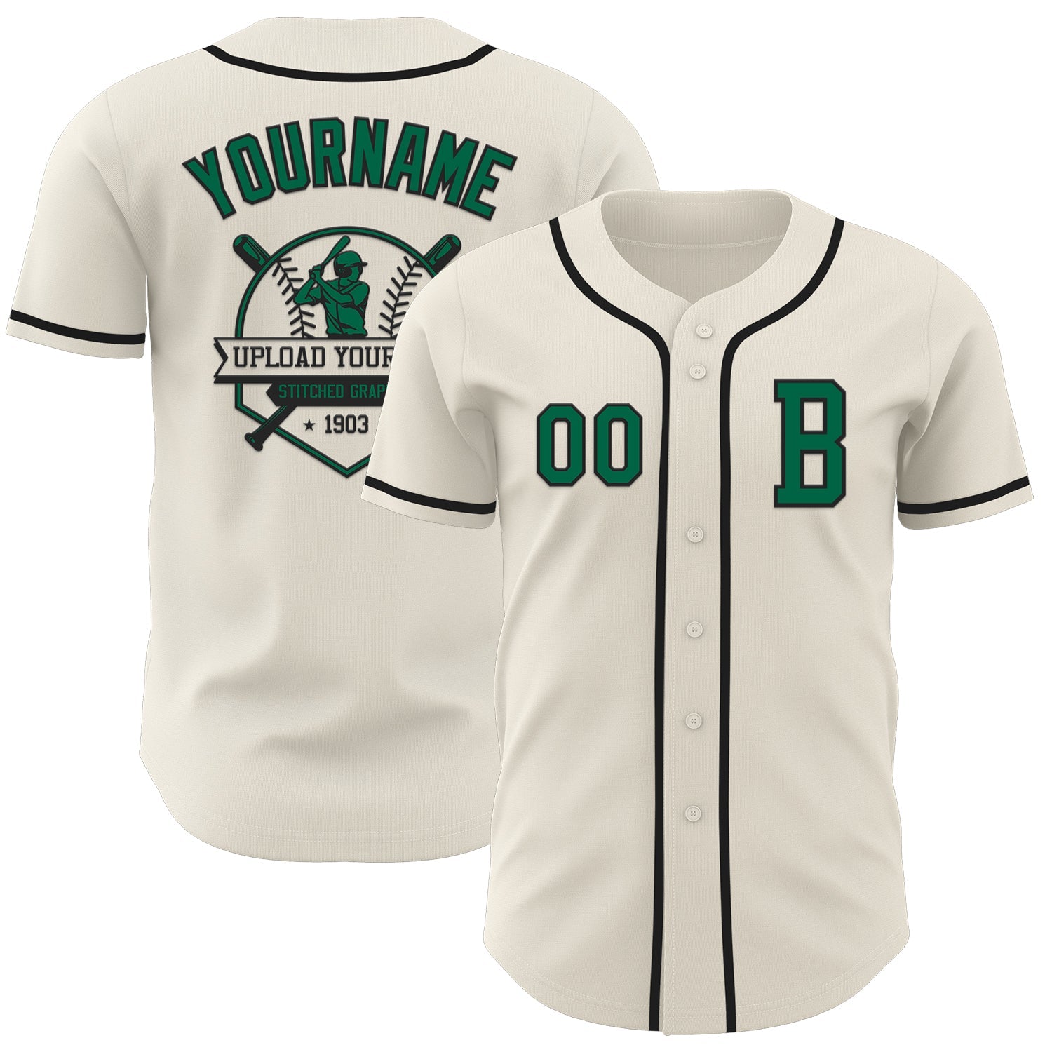 Custom Cream Kelly Green-Black Authentic Baseball Jersey view 5