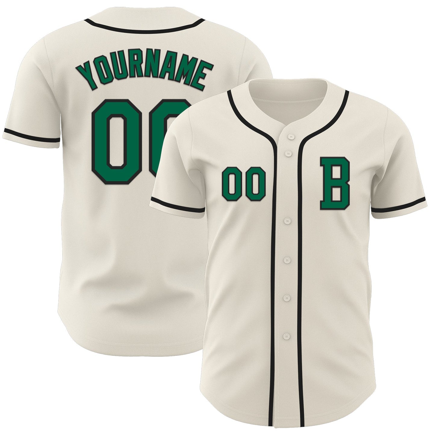 Custom Cream Kelly Green-Black Authentic Baseball Jersey - Main View