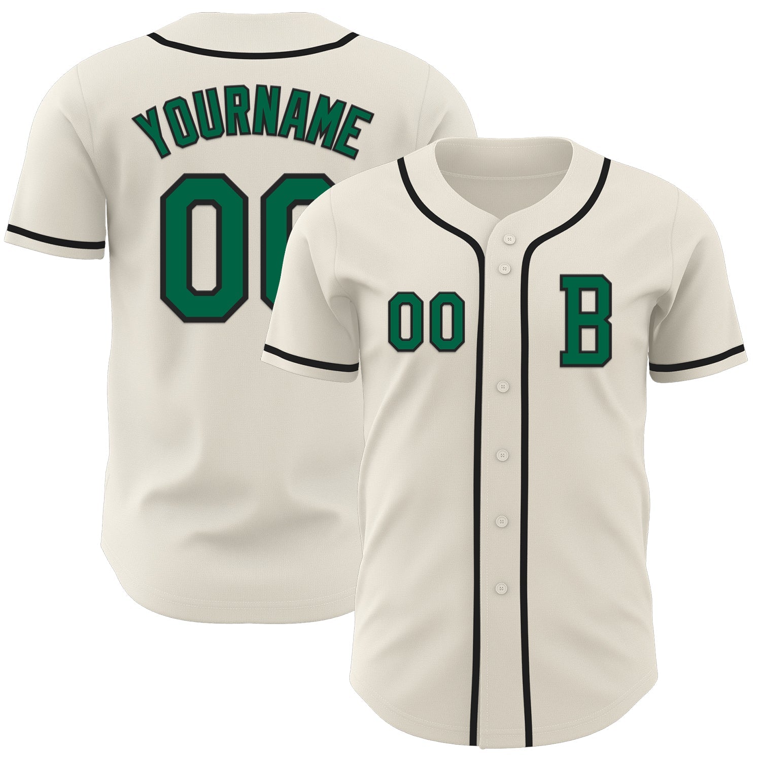 Custom Cream Kelly Green-Black Authentic Baseball Jersey - Main View