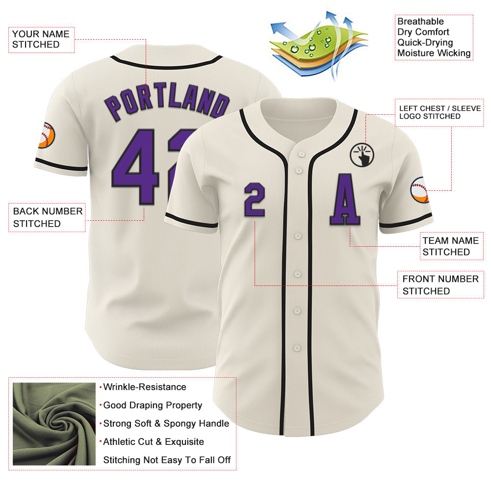 Custom Cream Purple-Black Authentic Baseball Jersey view 2