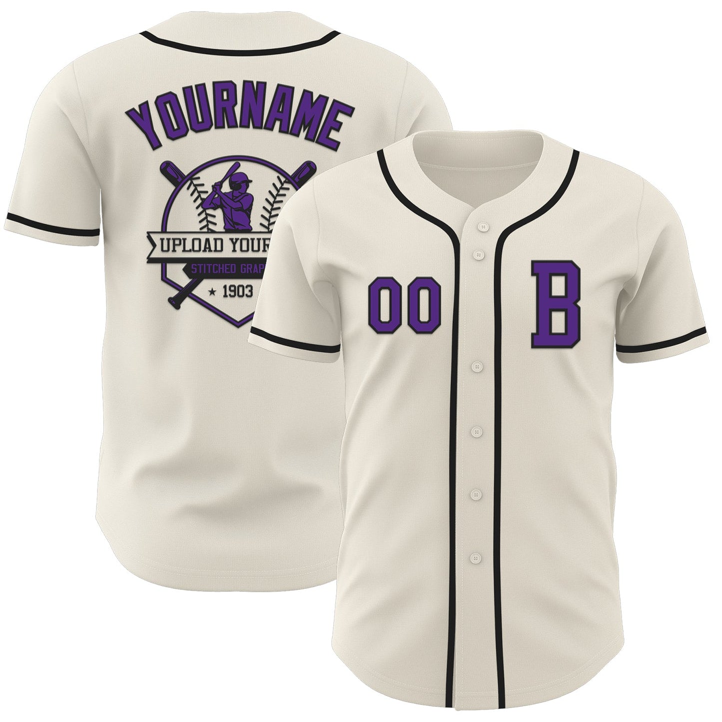 Custom Cream Purple-Black Authentic Baseball Jersey view 5