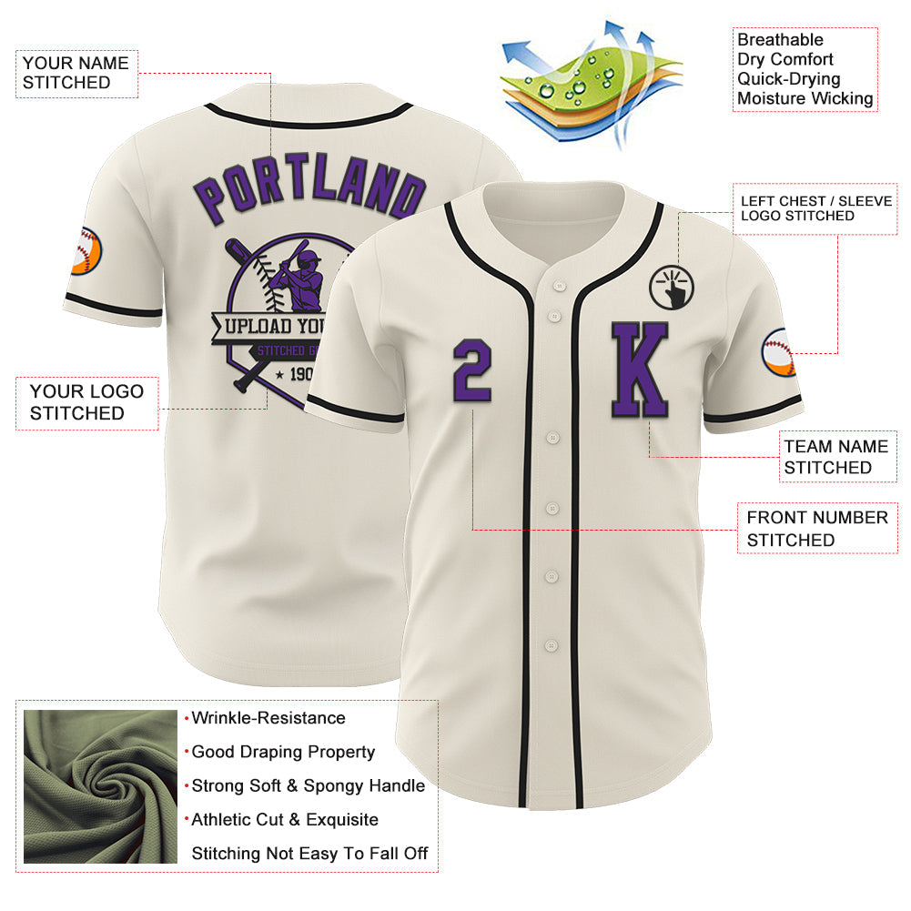 Custom Cream Purple-Black Authentic Baseball Jersey view 6