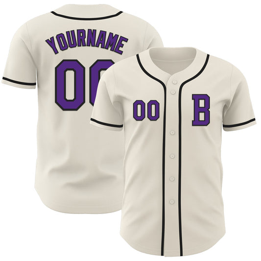 Custom Cream Purple-Black Authentic Baseball Jersey - Main View